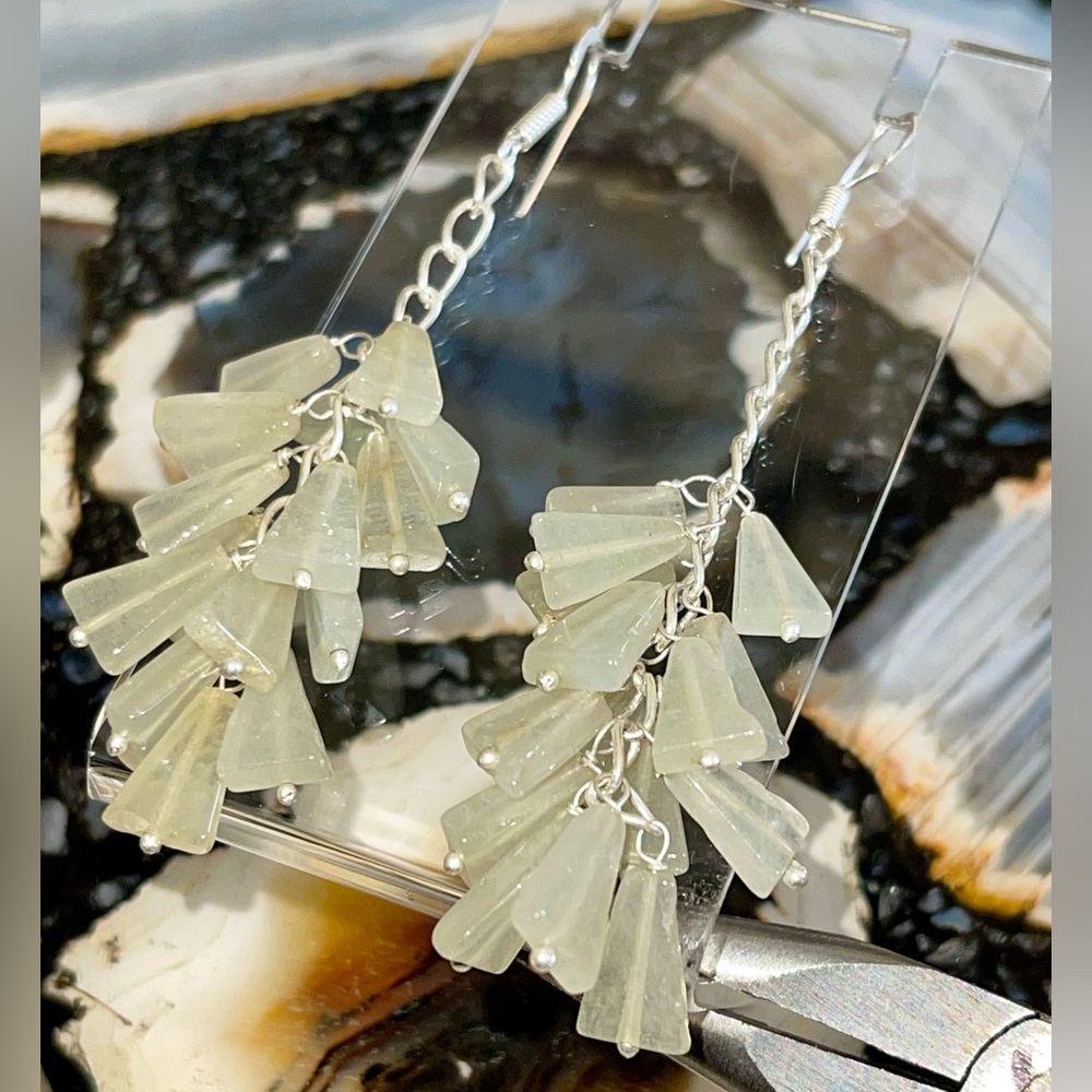 Clear Karoo Stone Prehnite Earrings 2 7/8”